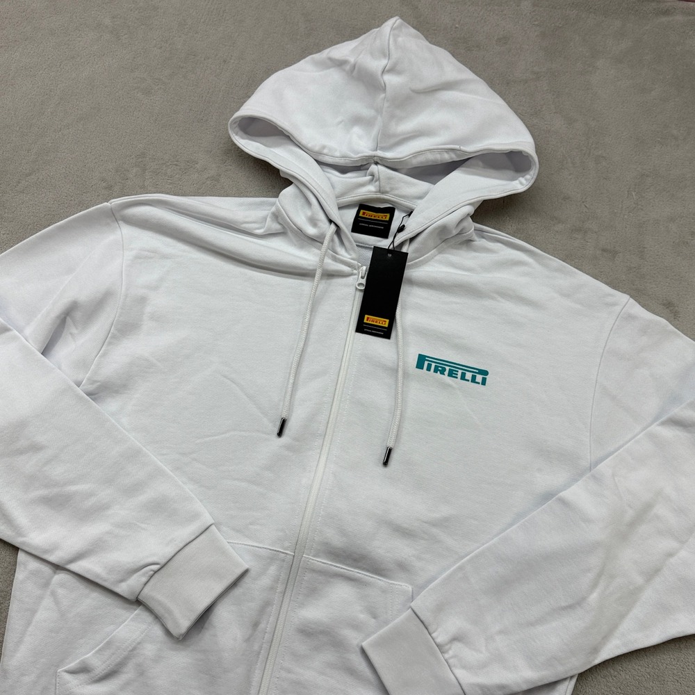 Pirelli Full Zip Hoodie Mens Medium White Teal Racing F1 Tires Performance Cars